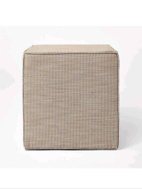 Lynwood Square Upholstered Cube Ottoman Tan Checkered - Threshold  Studio Mcgee